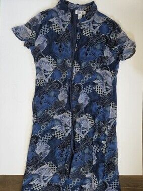 VTG Robbie Bee 100% silk button down maxi dress patchwork artsy abstract sz 14